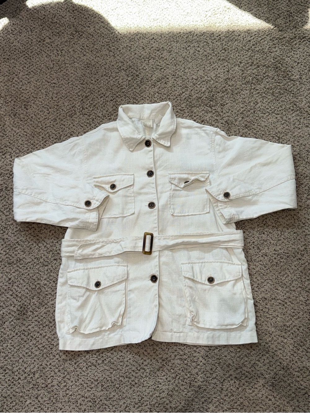GAP Vintage 90s Y2K Linen Blend Belted Safari Utility Jacket Ivory | Women’s S